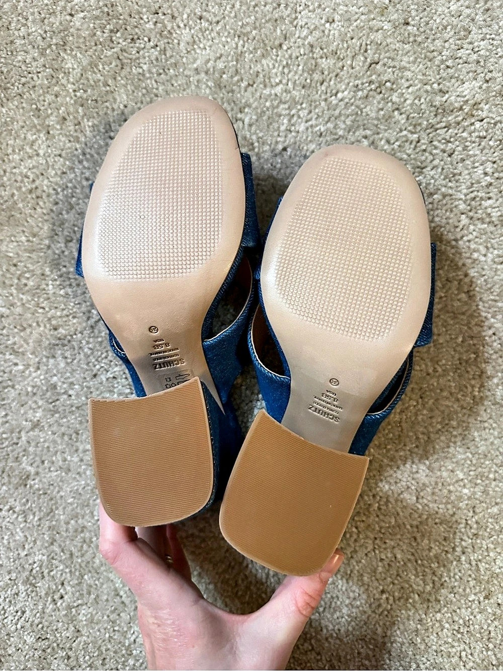 Schutz Callie Blue Denim Block Heel Sandal Blue US 8 - Picture 8 of 8